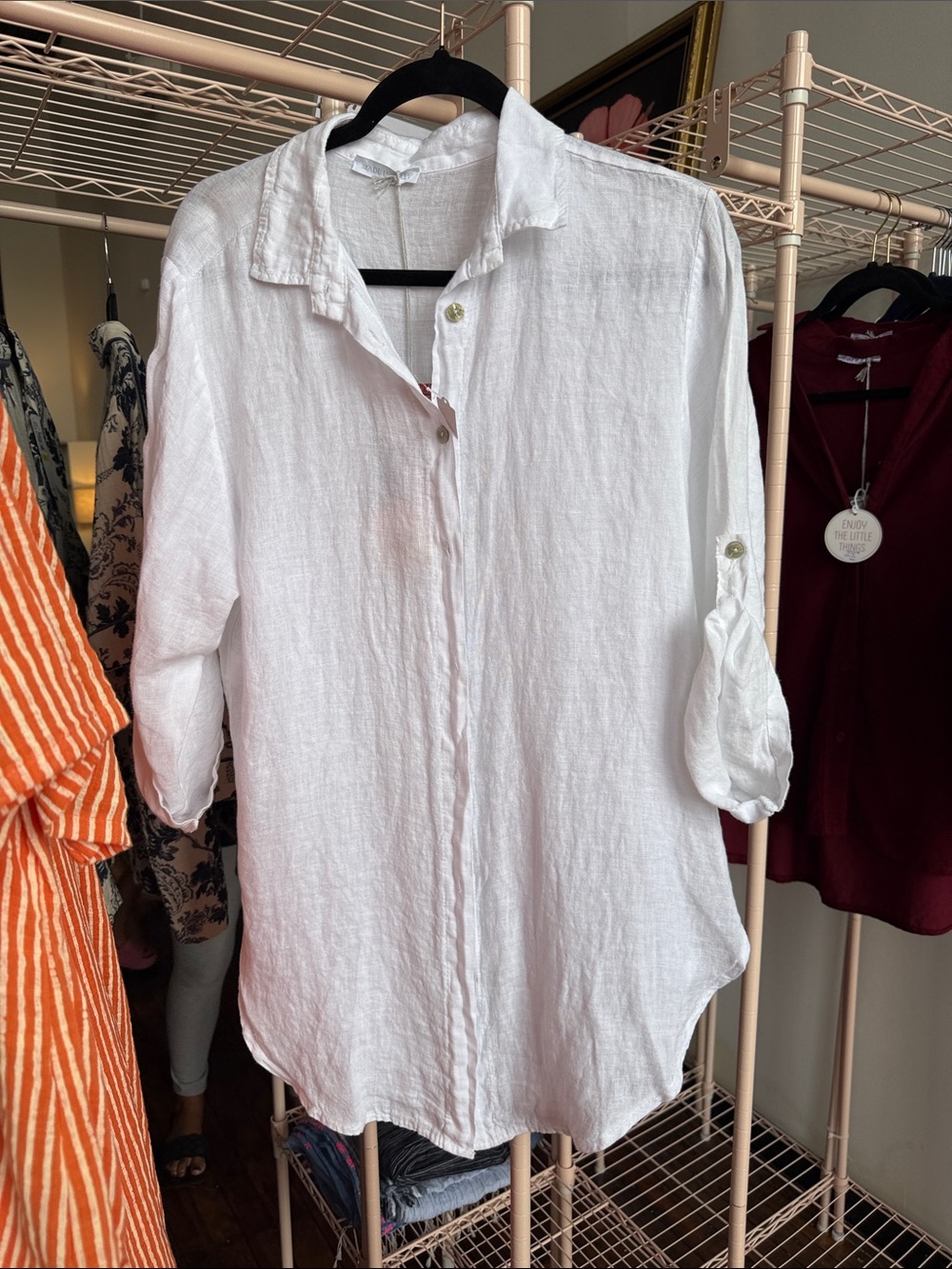 Women's White Button-Down 100% Linen Shirt - Relaxed Collared Top